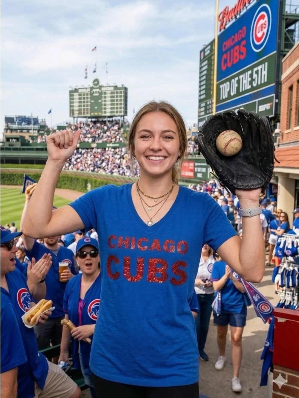 VS PINK Chicago Cubs Sequin V Neck T Shirt Sz M Royal Blue Game Day Top